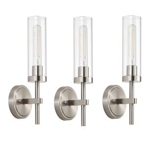 Set of 3 Brushed Nickel Hardwired Wall Sconces